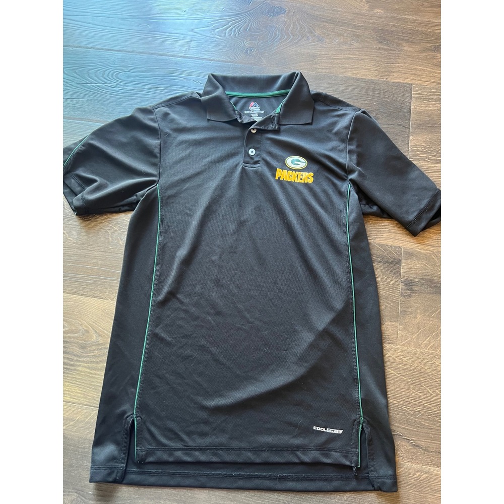 Majestic Green Bay Packers Cool Base Polo Shirt Mens Medium Black Green NFL